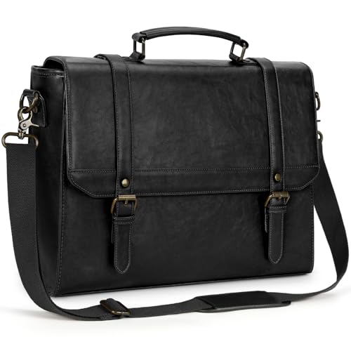 IGOLUMON Messenger Bag for Men 15.6 inch Vintage Leather Waterproof Laptop Briefcase for Men Large Computer Laptop Bag Leather Satchel Bag Retro Shoulder Bag for Office Business Travel College, Black - color: Black, size: 15.6 inch