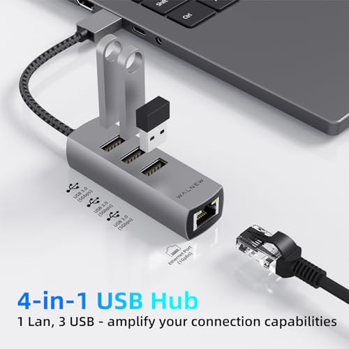 WALNEW USB A to Ethernet Adapter, USB 3.0 to RJ45 Gigabit for Computer | Plug & Play LAN Connection, USB A to Gigabit Ethernet for Mac, MacBook Pro/Air, Samsung Galaxy Tab