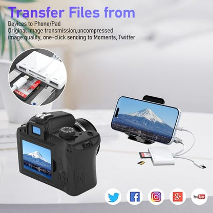 5-in-3 SD Card Reader for iPhone iPad with USB A & Charging Port, Lightning + USB A + USB C to SD Memory Card Reader for iPhone/iPad/Android/MacBook/PC/Tablet/Camera/Hard Disk/Flash Drive