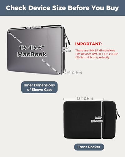 ProCase Laptop Sleeve 13" for MacBook Neo/Air/Pro with A18/M5/M4/M3/M2/M1 | Slim Travel Sleeve with Soft Plush Lining & Large Front Pocket, Water-Resistant, Also Fit 13" HP Dell Lenovo ASUS Acer - color: Black, size: 13-inch