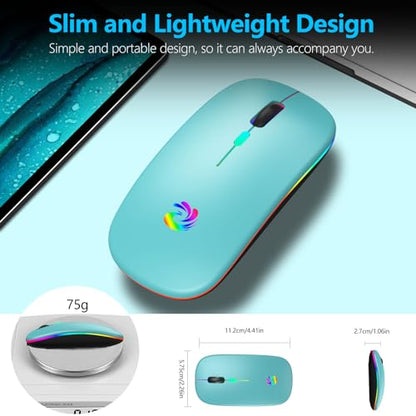 aMZCaSE Rechargeable Wireless Mouse with Type-C Adapter | 2.4G Slim Silent, 3 Adjustable DPI, USB Receiver, for Laptop PC Desktop, Lake Blue
