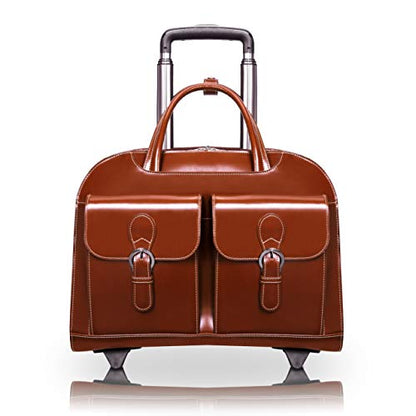 McKlein DAVIS, Top Grain Cowhide Leather, 15" Leather Vertical Wheeled Ladies' Laptop/Computer & Tablet Business Briefcase Bag/Women's Rolling Overnight Travel Bag, Removable trolley case