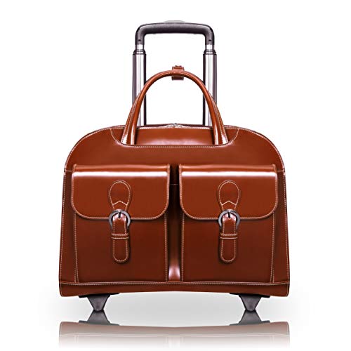 McKlein DAVIS, Top Grain Cowhide Leather, 15" Leather Vertical Wheeled Ladies' Laptop/Computer & Tablet Business Briefcase Bag/Women's Rolling Overnight Travel Bag, Removable trolley case