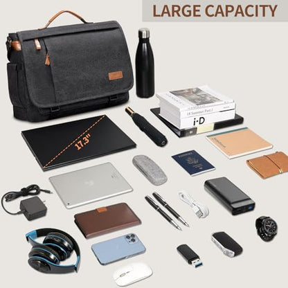 ESTARER Men's Messenger Bag 17.3 Inch Upgraded, Water-resistant Canvas Laptop Bag, Computer Shoulder Bag for College Travel Work, Dark Grey - color: 17.3" Buckle-dark Gray