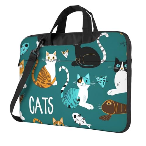 Laptop Bag for Women Men Portable Computer Carrying Case with Handle Strap Waterproof Shoulder Messenger Bag - color: Cute Cats Fish, size: 15.6 Inch