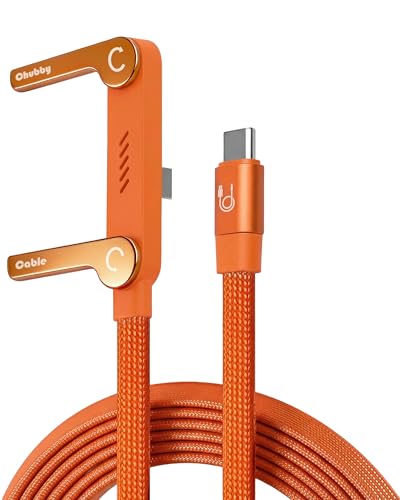 chubbycable StandLite 240W Braided Fast Charge Cable with Built-in Phone Stand T-Shaped Foldable Durable USB-C Cord 90 Degree USB C Cable Right Angle Multi-Functional Charger Cord, Orange, 4.9FT - color: Orange, style: Type C-Type C