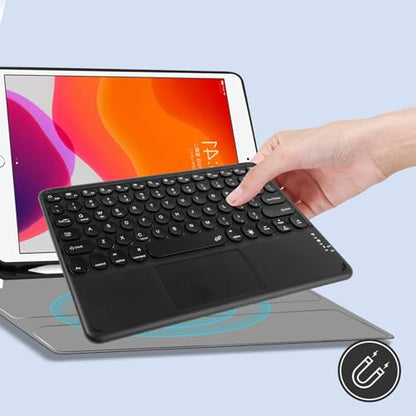 Bluetooth Keyboard with Touchpad, 10 inch Ultra Silm 7 Colors RGB Backlit Wireless Keyboard Universal Rechargeable Portable Keypad with Trackpad for iPad iOS Android Windows Laptops PC(Black) - color: black