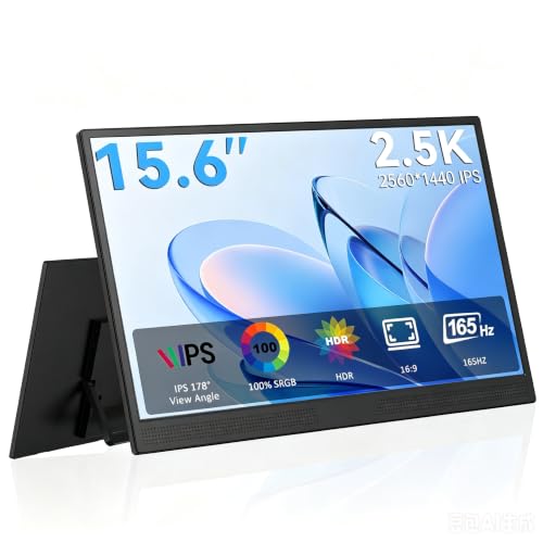 JUSTTHINK 15.6" Portable Monitor, FHD IPS Gaming Monitor 2.5K 165Hz | Travel Monitor with Stand, Plug & Play USB-C/HDMI External Second Screen Travel Monitors for Laptop, PS5, Xbox, Switch - size: 15.6"