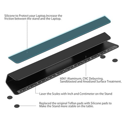 Portable Laptop Wedge Airflow Cooling Stand, Aluminium Laptops Feet Legs Improved Ergonomics, Stability, and Versatility - Compatible with MacBook and All Laptop, with Ruler