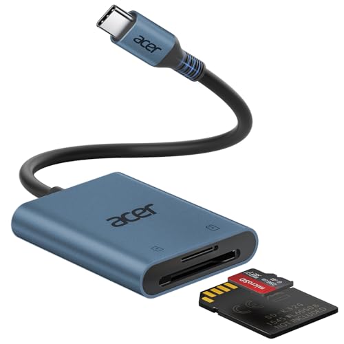 Acer SD Card Reader USB C, Dual Slots Type C to Memory Card Reader | Aluminum Micro SD Card Camera Adapter for MicroSD, SDHC, SDXC, Compatible for iPhone17/16, MacBook, iPad, Laptop-Midnight - color: Midnight