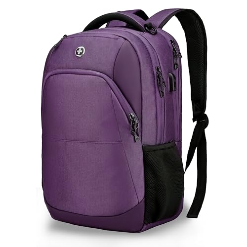 Swissdigital Design Backpack for Women Fit 16 Inch Computer SD1670-51 | Travel Laptop Backpack, College Bag, Business Backpack, with USB Charging Port, RFID Protetion Pocket, Water Bottle, Purple - color: Purple, size: 16 Inches