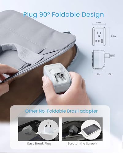 VINTAR Brazil Power Adapter 2 Pack, Foldable Type N Plug Adapter | 2 AC Outlets 3 USB Ports (2 USB C), Brazil Outlet Plug for US to Brazil Brazilian Brasil - style: Type N - Brazil