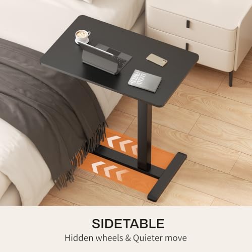 Overbed Bedside Table with Hidden Casters,Adjustable Hospital & Home Use Bed Table, Rolling Laptop Table, Mobile Standing Desk,Black - color: Black