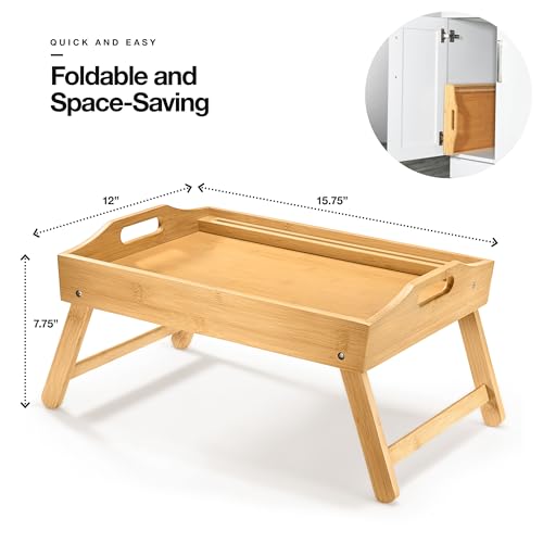 Bed Table Tray with Folding Legs, (2 Pack) Laptop Holder and Handles - Breakfast Tray Bamboo Bed Tray for Eating, Sofa, Bed, Food Trays for Eating on Couch, Snacking and Working - size: 2 Pack Medium 15.75" x 12" x 8"