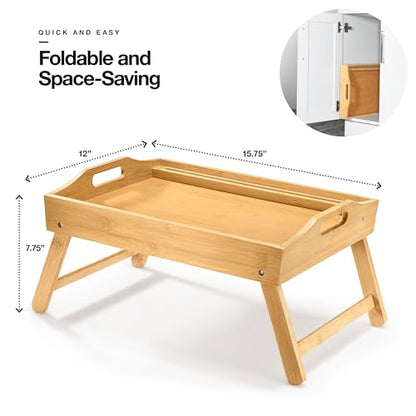 Bed Table Tray with Folding Legs, (2 Pack) Laptop Holder and Handles - Breakfast Tray Bamboo Bed Tray for Eating, Sofa, Bed, Food Trays for Eating on Couch, Snacking and Working - size: 2 Pack Medium 15.75" x 12" x 8"