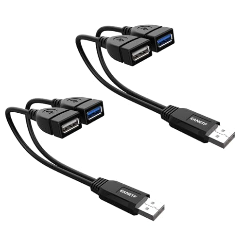 Eanetf USB 3.0 Female to Dual USB Male Splitter Cable, 2 Pack | USB 3.0 female + USB 2.0 female splitter, 2 pack, 1ft cable, For U-disk/hard drive/network card, USB 3.0 only for 3.0 devices