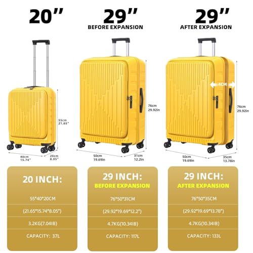 Kaleenie 29 Inch Checked Luggage with Expansion and Side Opening | Expandable Lightweight ABS+PC Hardshell Trunk Suitcase,360° Universal Wheels,YKK Zipper,50 * 31(35)*76cm, 117L~133L,Yellow - color: Yellow, size: 29 Inch
