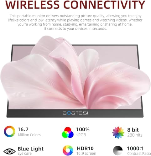 Wireless Portable Monitor 15.6 inch 1080P FHD | for laptop|USB-C|Switch|Bluetooth Monitor|travel|office|low blue light|ultra slim