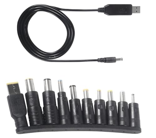 10pcs DC Connectors Plug Kit 5.5 x 2.1mm Connectors Kit Universal Laptop Input DC Plug Set Power Adapter Tips with Converter Cable 5V to DC 12V