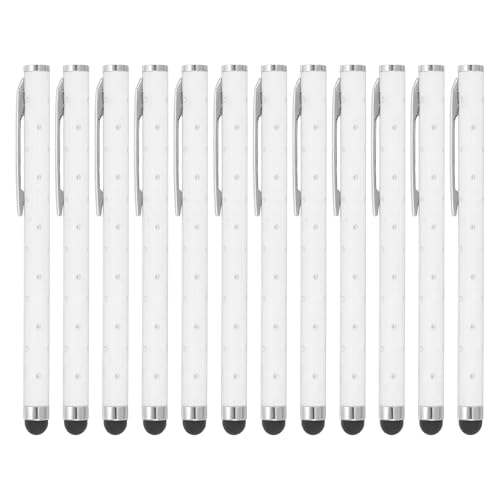 PATIKIL Stylus Pens for Touch Screens, 12 Pcs High Precision Universal Bling Stylus Crystal Metal Capacitive Pen for Touch Screen Devices Phone Tablets Laptop, White - color: White