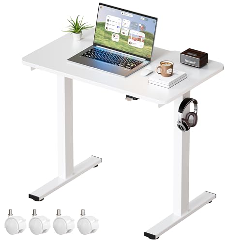 Okin Electric Standing Desk 31.5x19.7 Inches Small Computer Desk-Whole Piece Stand up Desk with Wheels Gaming Rolling Home Office Desks, White - color: White+casters, size: 31.5 Inch