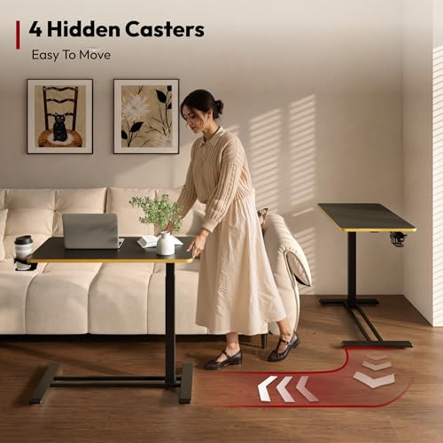 SANODESK 32''Pneumatic Adjustable Overbed Bedside Table with Hidden Casters | Medical Mobile Side End Table Laptop Computer Standing Desk Cart with Tray, Hospital and Home Use,31.5" Wx 17.7"D,Black Maple - color: Black Maple, size: Large