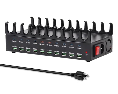 690W Charging Station for Multiple Devices, 20-Port USB C Fast Charging Station with Double 100W PD PPS Port, Multi Device Fast Charger Dock for MacBook Pro Laptop, iPhone, iPad, Tablet, Cell Phone - color: 690 Black