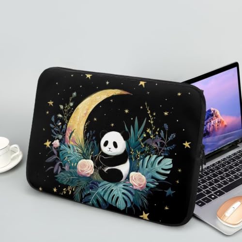 Panda Rose Print Laptop Case Bag for Women Men, Protective 10 Inch Computer Bag Messenger Bag Lightweight Laptop Briefcase for Work, Compatible with Most Laptop, Black and Green - color: Black and Green-Panda Rose Moon Printed, size: 10 Inches