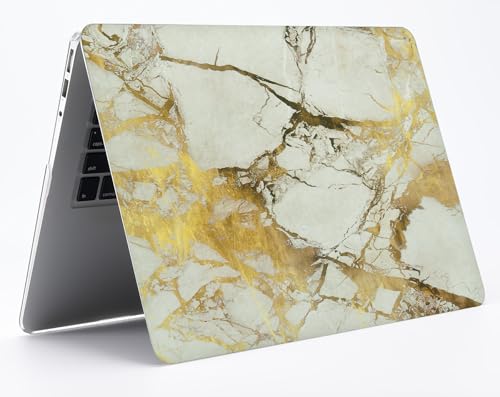 UESWILL Marble Pattern Smooth Hard Shell Case Cover Compatible with MacBook Air 11 inch (A1465/ A1370) + Microfibre Cleaning Cloth, (White/Gold) - color: Pattern-marble White/Gold, size: MacBook Air 11"