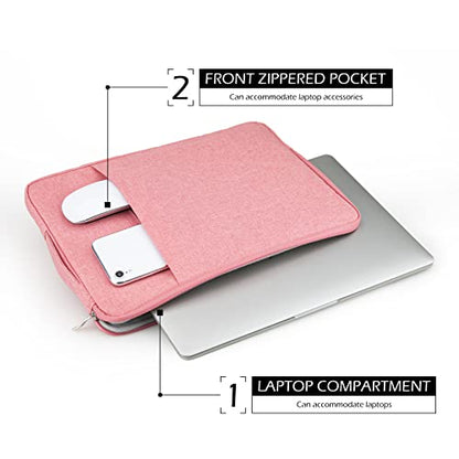 14 Inch Laptop Sleeve Case Water-Resistant Protecive Bag with Front Pocket Retractable Handle Notebook Carrying Case for 14 Inch Chromebook Notebook,Pink - color: Pink, size: 14"