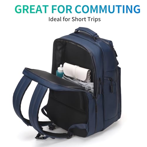 Expandable Business Backpack with 17" Laptop Compartment - Waterproof, Airline Approved, 33L-42L Capacity, for Work & Travel, Blue - color: Blue