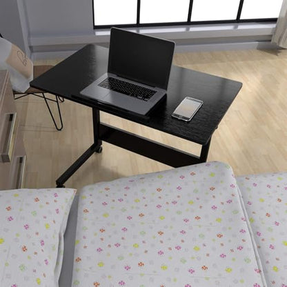 Mobile Overbed Table with Wheels – Adjustable Height Tiltable Desktop for Laptop, Eating & Writing (Black)