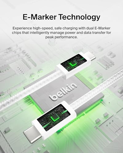 Belkin USB C to USB C 240W Cable 2 Pack, 6.6ft Fast iPhone Charger Cord | iPhone 15/16/17, Samsung Galaxy S26, Pixel 10, Airpods, iPad, Nintendo Switch 2, MacBook, Steam Deck, Travel, Chromebook - color: White, style: 6.6 ft - 2 pack
