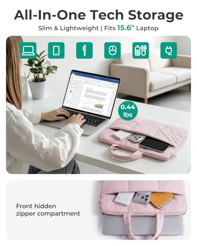 BAGSMART Laptop Sleeve 15.6 Inch Puffer Quilted Water Resistant Lightweight Laptop Case for Women Office School Travel - color: Brown, size: 15.6 Inch
