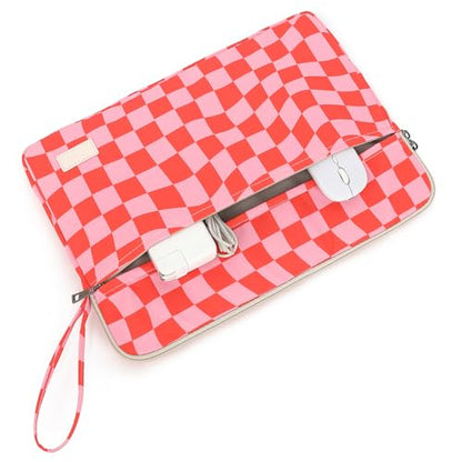Pink Checker Pattern 13 inch Canvas Laptop Sleeve with Pocket 13 inch 13.3 inch Laptop 13 case13 Sleeve - color: Pink Checkered, size: 12.5 inch-13.3 inch