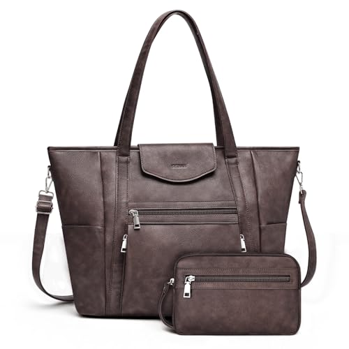 SYTRAH Laptop Bag for Women 15.6 inch Leather Backpack Purse - color: Dark Coffee