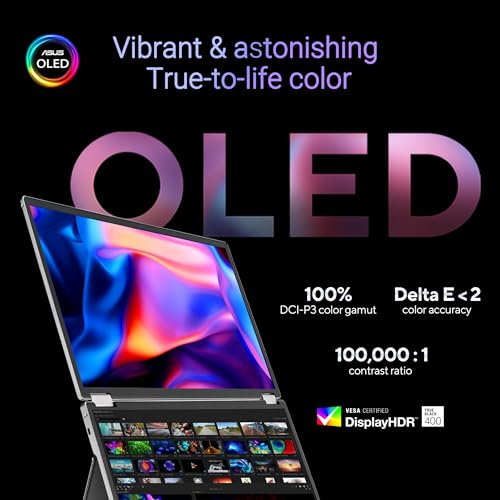 ASUS ZenScreen Duo OLED 360° Foldable Portable Monitor (MQ149CD) - Dual 14-inch, 16:10, 1920x1200, DisplayHDR400 True Black, 100% DCI-P3, Delta<2, Dual USB-C, Mini-HDMI, Kickstand, 3 yr Warranty - style: 14" Duo OLED Fodable USB-C