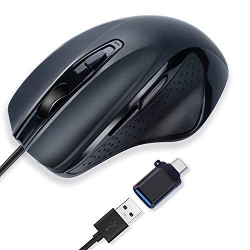USB-C Wired, Large Size, Ergonomic, Gaming and Office Mouse with 6 Buttons, 4 Level DPI, Page Down/Up Buttons for MacBook Pro, iPad Pro & Laptops, Computer (Black) - color: USB Type C Wired Mouse-Black