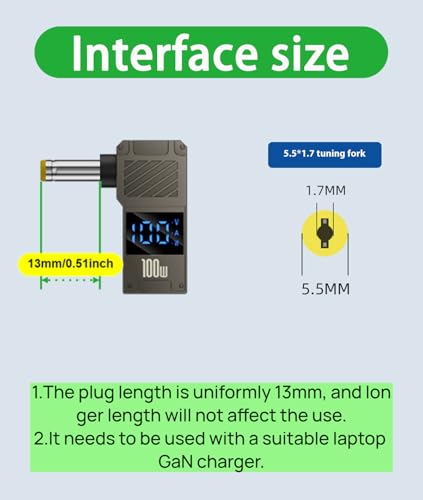 USB C to DC Adapter – GaN Charger Adapter Cable, Connector Tip to USB-C for Laptops (Travel Plug Adapter, 5.5 * 1.7mm Acer) - size: 5.5 * 1.7mm Acer