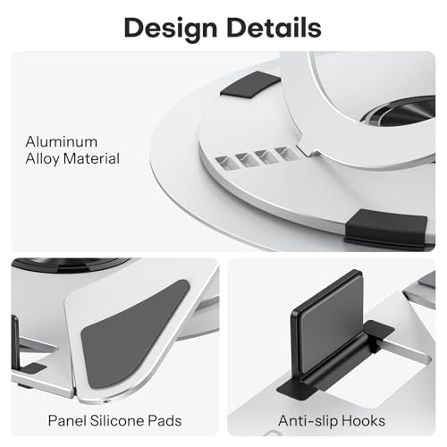 OMOTON Portable Laptop Stand for Desk, Ergonomic Computer Stand with 360° Rotating Base, 5-Level Adjustable Aluminum Foldable Mount, Compatible for 10-15.6" Laptops