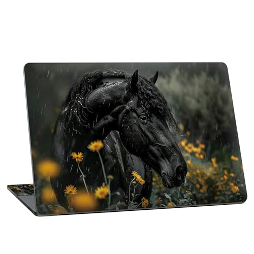 Universal Laptop Skin Sticker with 2 Wrist Pad Skins, Waterproof Scratch Resistant Vinyl Laptop Cover Decal, Cut to Fit for 11–15.6 Inch MacBook HP Dell Lenovo, Black Horse - color: Black Horse