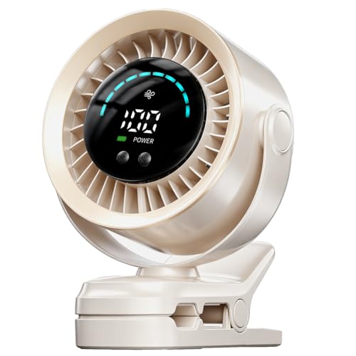 Portable Clip on Fan, Rechargeable USB Desk Fan with Turbo Airflow, 100 Speeds LED Display, 360° Rotation, Small Quiet Battery Powered Fan for Stroller Outdoor Travel Camping Golf Cart, White - color: Vintage White (Cream)