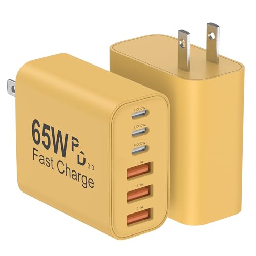 USB C Charger Block, 2-Pack 65W 6-Port USB C Wall Charger iPhone Charger Fast Charging PD Power Adapter+QC Wall Plug Multiport Type C Brick Chargers for iPhone 17 16 15 14 13 12 11 Pro Max XS,Yellow - color: Yellow, size: 2packs