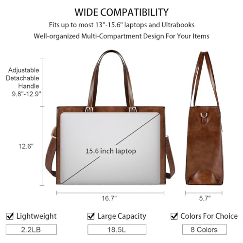 Laptop Bag for Women Waterproof Lightweight Leather 15.6 Inch Computer Tote Bag Business Office Briefcase Large Capacity Handbag Shoulder Bag Professional Office Work Bag | Waterproof Lightweight Leather Large Capacity Work Bag Business Office Briefcase D