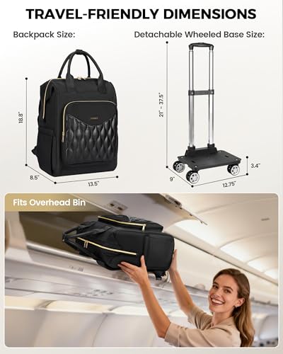 Ytonet Rolling Briefcase for Men Women with Cup Holder, 17.3'' Carry On Water Resistant Laptop Bag with Wheels, 15.6 In Travel Backpack with 4 Spinner Wheels, Carry On Rolling Laptop Bag with Detachab