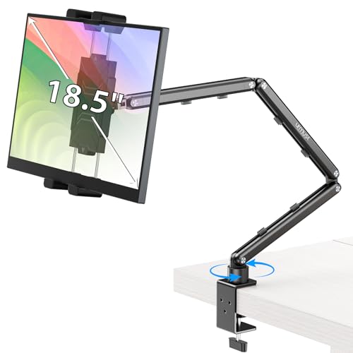 Urmust Portable Monitor Stand 15.6", iPad Stand for Desk | Portable Monitor Holder up to 18.5" , Adjustable Tablet Arm Mount, iPad Holder for Desk, for 4.7"-12.9" i Pad Pro/Air/Mini - size: 3 Arm Pro-Up to 18.5" Black