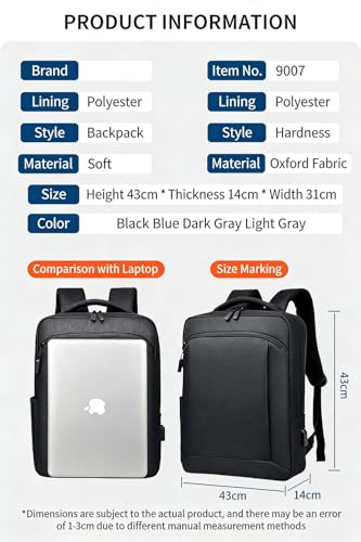 LINGYUE Waterproof Business Laptop Backpack With USB Charging Port, Durable Travel For Men & Women, Anti-Scratch Computer Bag Fits 15.6 Inch Notebook For Work, School(Dark Gray,Air Cushion)