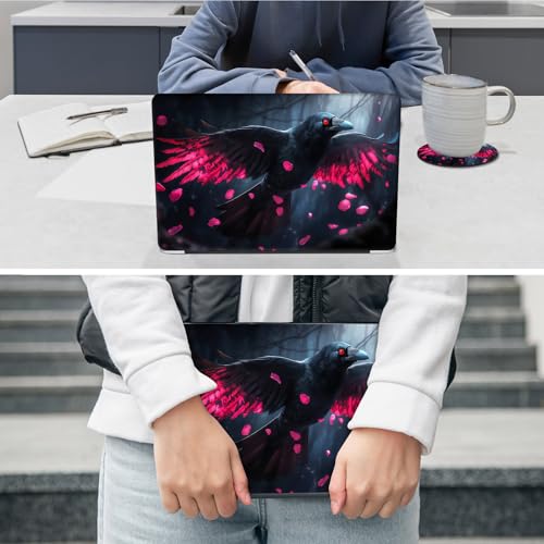 Laptop Skin Sticker Decal 12"-15.6" Universal Laptop/Notebook/Netbook Vinyl - Waterproof Scratch Resistant,Fits HP Dell Lenovo MacBook,2 Free Wrist Pads,Easy Apply & Remove,Crow Pink Forest - color: Crow Pink Forest