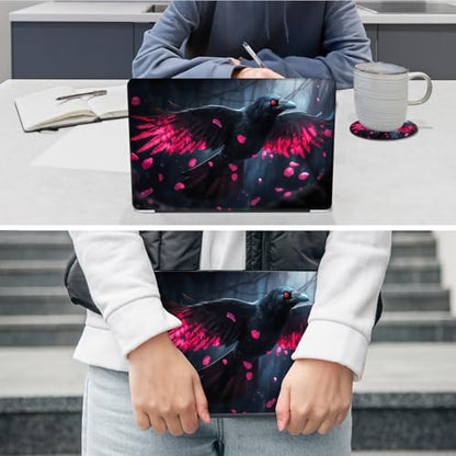 Laptop Skin Sticker Decal 12"-15.6" Universal Laptop/Notebook/Netbook Vinyl - Waterproof Scratch Resistant,Fits HP Dell Lenovo MacBook,2 Free Wrist Pads,Easy Apply & Remove,Crow Pink Forest - color: Crow Pink Forest