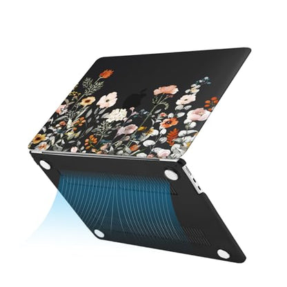 MOSISO Compatible with MacBook Air 13 inch Case M5 2026 M4 2025 M3 M2 2024-2022 A3449 A3240 A3113 A2681, Plastic Garden Flowers Hard Shell&Keyboard Cover&Screen Film for MacBook Air 13.6, Black - color: Black